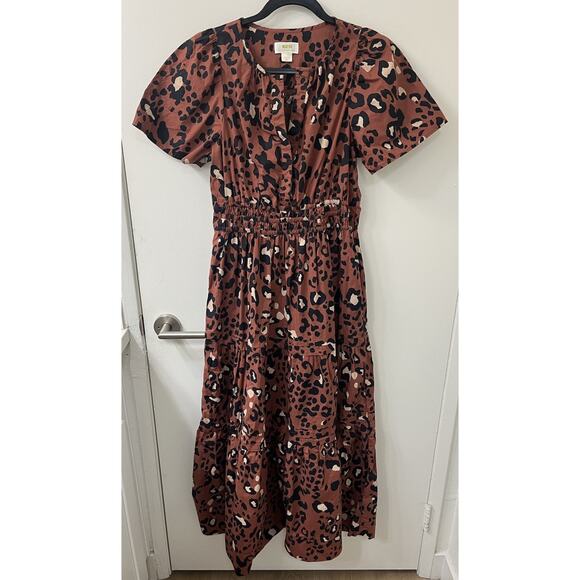 Anthropologie Maeve Somerset Maxi Dress Leopard Size Medium Brown short sleeve - Picture 2 of 8